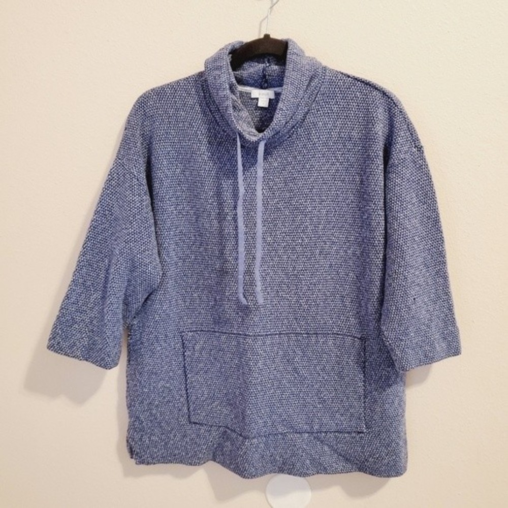Pure Jill blue heather cowlneck kimono 3/4 sleeves sweater